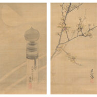 円山応挙（圓山應挙） 三幅対「 （左）雨中嵐山図 （中）三条橋月夜図 （右）臘梅交枝図」0