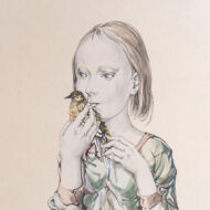 藤田嗣「鳥を持つ少女」0